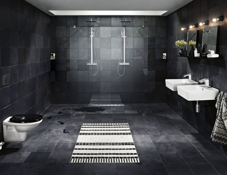 salle de bain noir mur